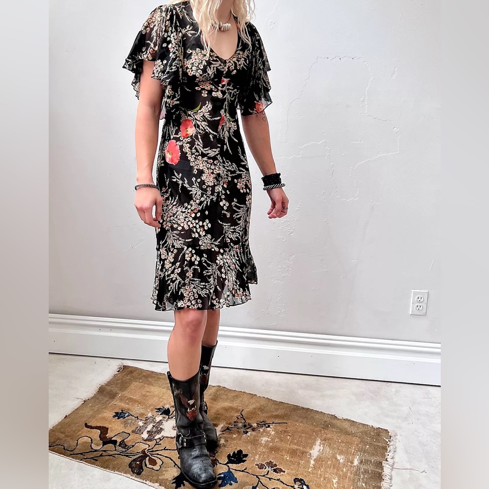 Anthropologie Black Floral Midi Dress - Picture 2 of 11